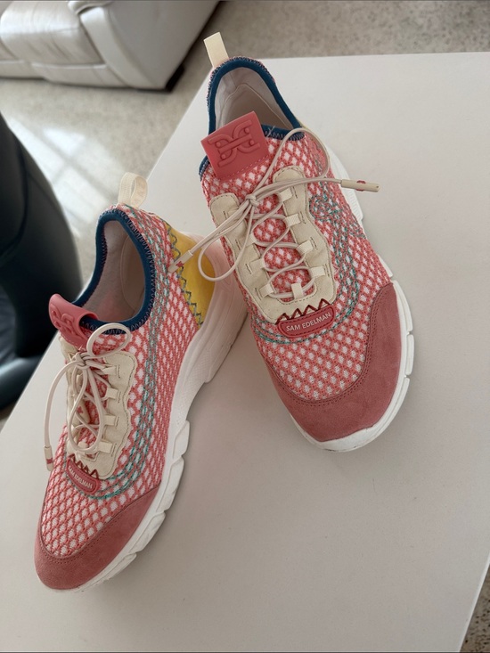 Sam Edelman Shoes - Sam Edelman Coral and Navy Knit Mesh Sneakers